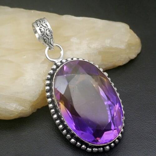 Oval Shape Vintage Dichroic Glass Silver Color Pendant Necklace Charm Gifts 54mm HD137