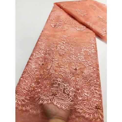 Peach French Net Lace Fabric 2021 High Quality Lace African Lace Fabric For Wedding Nigerian Tulle Lace Material Sewing M4885