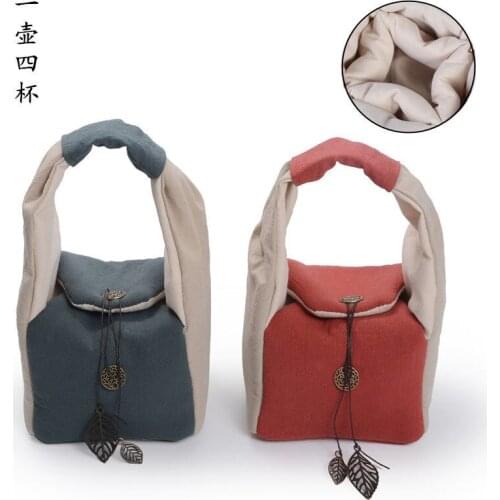 1 Pot 4 Cups Tea Cozies Portable Travel Tea Set Bag Cloth Retro Cotton Linen Storage Teapot Teacup Drinkware Accessories