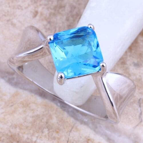 Excellent Blue Cubic Zirconia Silver Plated Grade Ring Size 6 / 7 / 8 / 9 / 10 R1519