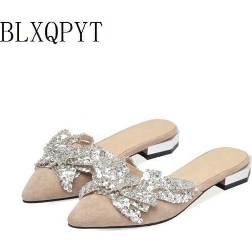 BLXQPYT 2019 32-48 women summer beach pointe toe low heel flip flop zapatos mujer home sandals slippers quality shoes woman 60-6