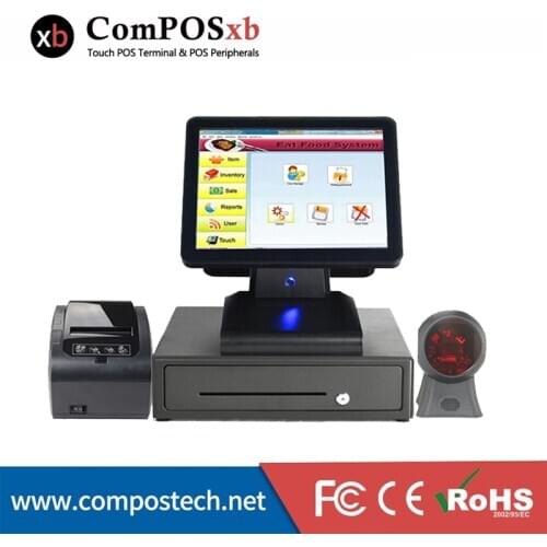Point of sale 15'' high quality pos terminal pos system all in one cash register with scanner printer cash drawer