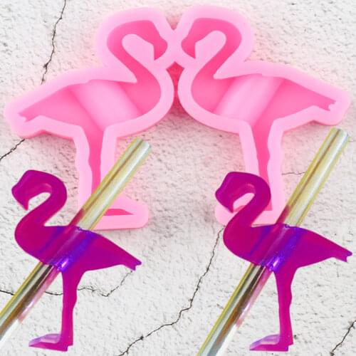 Flamingo Straw Topper Silicone Mold Baby Birthday Chocolate Candy Fondant Cake Decorating Tools Craft Keychain Epoxy Resin Mould