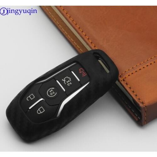 Carbon Fiber Silicone Car key Cover Case shell Remote Fob Keychain for Ford Edge Explorer Fusion 2015 2016 2017 M3N-A2C31243300