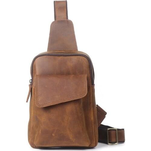 High Quality Split Leather Shoulder Crossbody Bag Men Chest Bags For Young Man Famous Brand Sling Bags