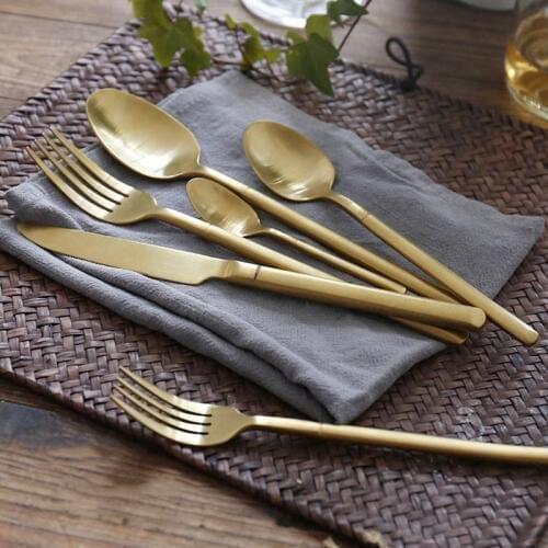 HighQuality 304 Stainless Steel Tableware Dinner Forks Steak Knives Cutlery Brand Matte Gold Color Coffee Tableware