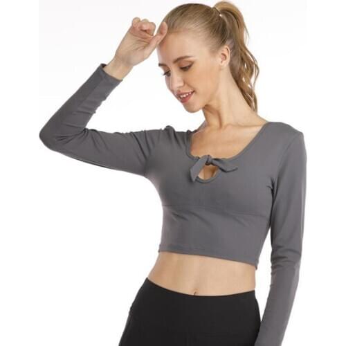 Women Bow Lace-up Yoga Breathable Quick-Dry Sports Gym Coat Fitness Slimming Shaping Top Shirts