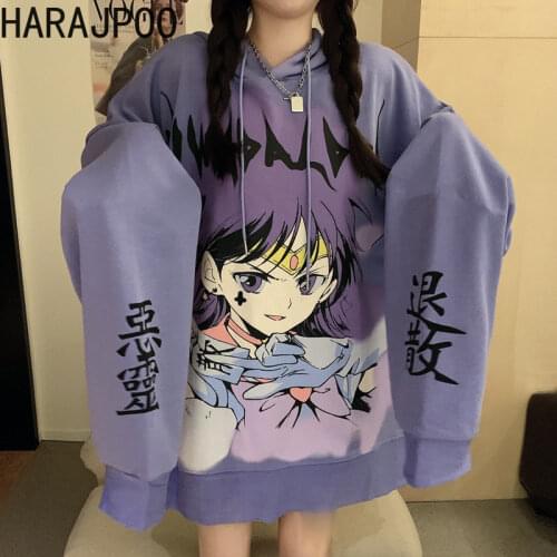 HARAJPOO Woman Sweatshirt 2021 New Japanese Style Loose Korean Fashion Ins Lazy Wind Cartoon Printed Long Sleeve Hoodie Tide