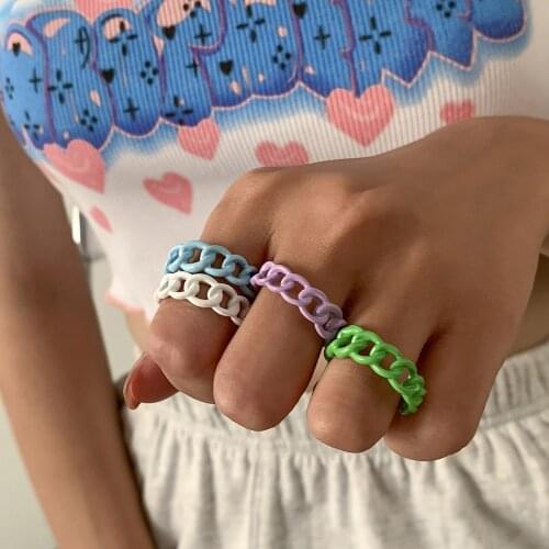 Fashion Colorful Geometric Chain Acrylic Ring Candy Color Irregular Opening Rings for Women Party Finger Jewelry Accessories