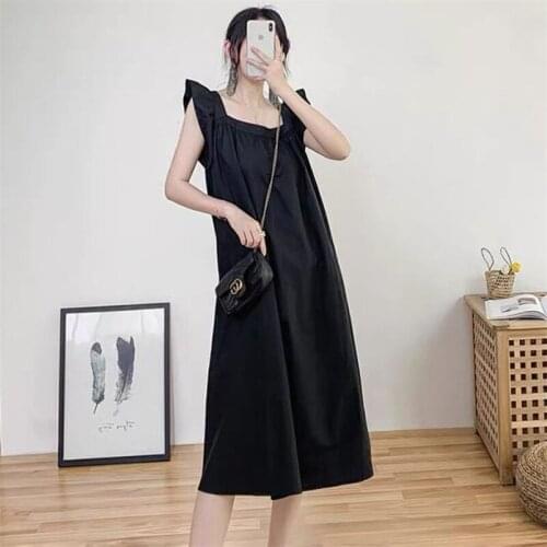 2020 fashion women long dress cotton linen square collar ruffles tank dress Ladies elegant long dress Vestidos plus size m-6xl