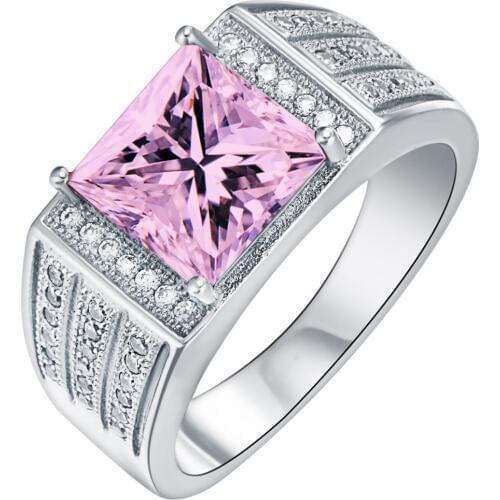 Hainon Hot Luxury Silver Color Pink Red CZ Crystal Women Rings Fashion Square Zircon Wedding Engagement Rings Finger Jewelry