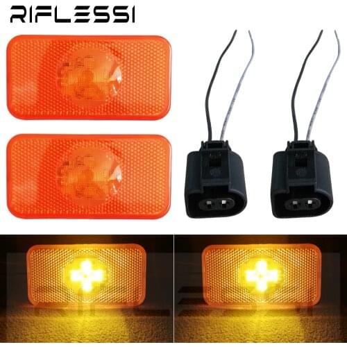 2 x LED Side Marker Lights For Volvo FM FH FL Heavy Truck Trailer 24V Amber Turn Signal Clearance Lamps With Connector Socket