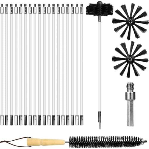New 22 PCS Chimney Cleaning Brush,Duct Vent Cleaning Set With 18 Nylon Rods,For Fireplace/Dryer Vent /Sewage Pipe/Fume Hood