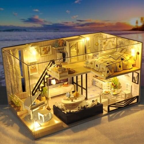 3D Wooden Doll House Puzzle Assemble Handmade Crafts Miniature Furniture dollhouse Kit For Children Include Dust Cover and Music