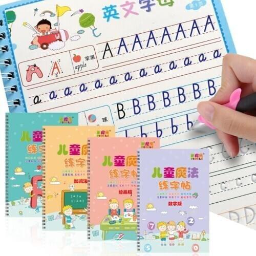 4Books Learning Numbers English Lettering Math Painting Practice childrens Book Reusable Copybook Calligraphy Writing Kids book