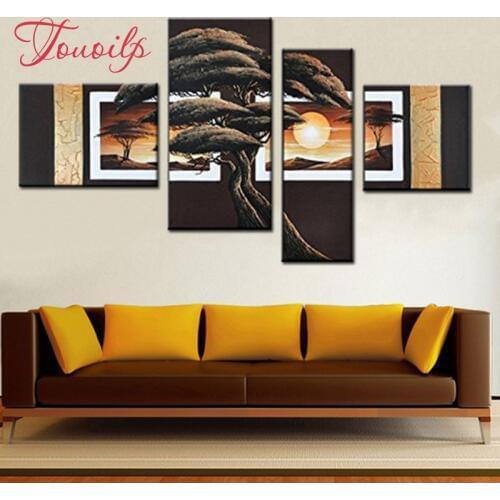 4pcs,Full square diy Diamond Painting Stitch Cross black brown tree,5D Diamond Embroidery,diamond Mosaic stickers,home decor