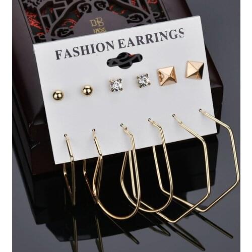 6 Pairs/Set Mix Design Square Stud Earrings for Women Earrings Irregular Metal Stud Earrings Set Punk Earrings Fashion Jewelry