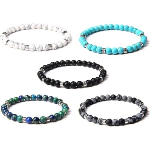 6mm Natural Stones Beads Bracelets Alabaster stone Turquoises Phoenix Lapis Lazuli Bracelets male female Exquisite Jewelry gift