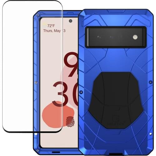 For Google Pixel 6 Case with Tempered Glass Aluminum Metal Screen Protector Heavy Duty Protection Cover for Google Pixel 6 Pro