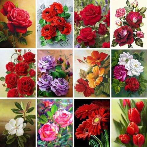 GATYZTORY 60x75cm Frame Diy Oil Painting By Bumbers Kits Rose Flower Acrylic Paint By numbers For Adults Home Decors