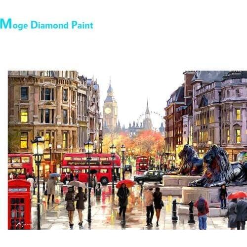 Urban Landscape Diamond Painting Oil Scenic Round Full Drill DIY Streets People Cars Mosaic Embroidery 5D Cross Stitch Gifts