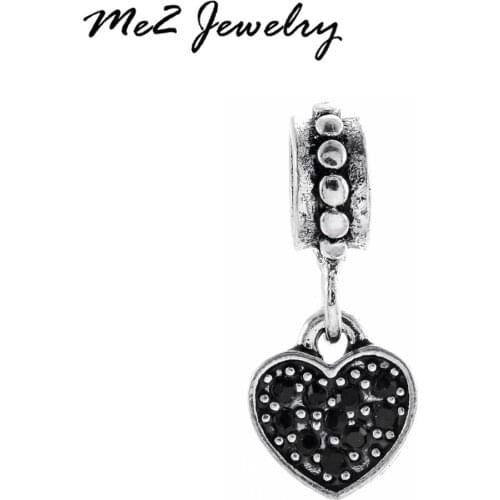 Hot Jewelry Bijoux Crystal Heart Pendant Charm Beads Fit Bracelet Wholesale Alloy Big Hole Bead Diy Berloque