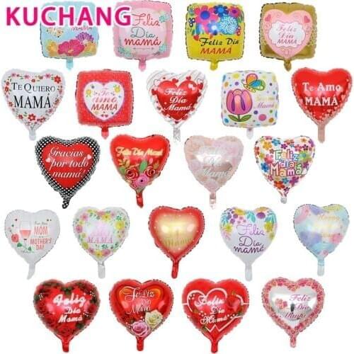 10pcs 18inch Te Amo MaMa Spanish Heart Shape Foil Balloons Round Helium Mother‘s Day Decor Birthday Party Globos Mama Gifts