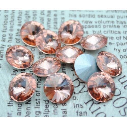 100pcs/lot Light Peach Color 8mm,10mm,12mm,14mm,16mm,18mm,20mm Chinese Top Quality Round Fancy Stone Rivoli glass beads