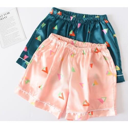 Summer Women Short Sleep Bottoms Pants Cotton Silk Fashion Geometric Casual Loose Rayon Home Ladies Pajama Shorts Beach Pants