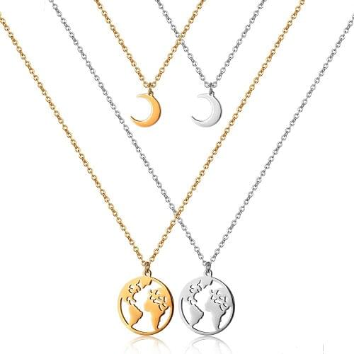 FYSARA Fashion Bohemian Earth Moon Mixed Element Pendant Necklace Classic Set Jewelry Gift For Women Bead Chains