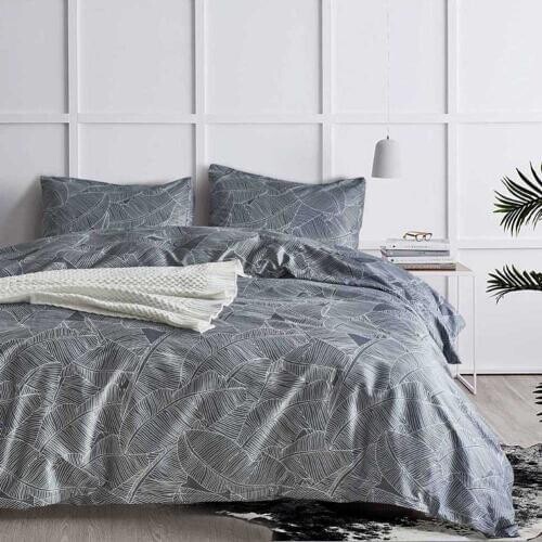 Nordic Pastoral Leaves Bedding Set Dark Grey Bed Linen Simple Fashion Vein Pillowcase Duvet Cover Sets Home Textile US Size