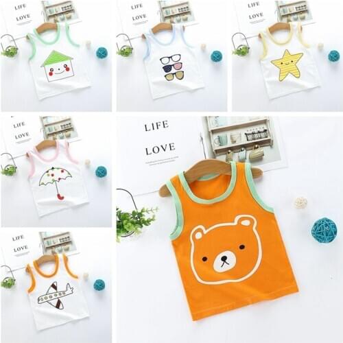 2020 New Childrens Clothing Pure Cotton Sleeveless Vest Single Top Boys And Girls Round Neck Summer Wear