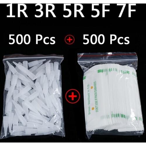Wholesale 500pcs PMU Needles + Needle Tips Disposable Sterilized 1R 3R 5R 5F 7F Tattoo needles for Permanent Makeup Eyebrow Tool