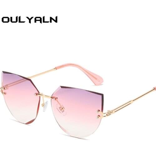Oulylan Rimless Womens Sunglasses Luxury Brand Designer Cat Eye Sun Glasses Ladies Classic Gradient Eyeglasses Shades UV400