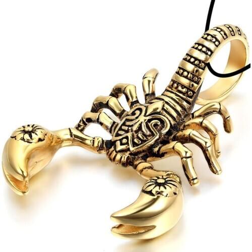 Man Women Gold Fashion Personality Scorpion King Pendant Necklace Antique Choker Animal Insect Jewelry Leather Rope 50cm Length