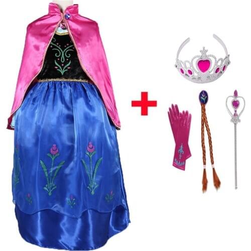 Girls Anna Elsa Dress with Cape Children Princess Party Cosplay Chothes Halloween Costumes Kids Fantasia Vestidos Full