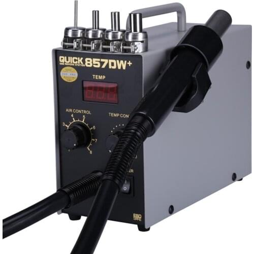 QUICK 857DW+ Soldering Station 580W Hot Air Gun Station with Heater Helical Wind Air Gun SMD Hot Rework Station for BGA Repair