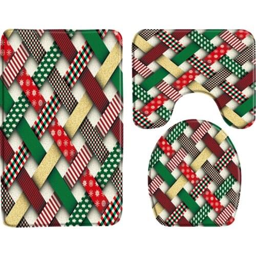 Christmas Decoration Ribbon Stitching Bath Mat Anti-Slip Shower Water Absorption Bathroom Set Rug Floor Mat Bathroom Products