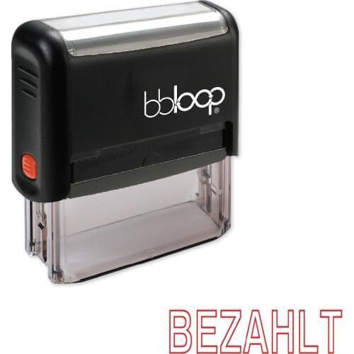 BBloop German Language "BEZAHLT" Self-Inking Stamp, Rectangular, Laser Engraved, RED