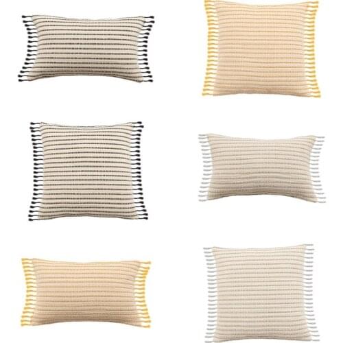 Nordic Boho Throw Pillow Case Striped Woven Knit Fringe Tassel Cushion Cover