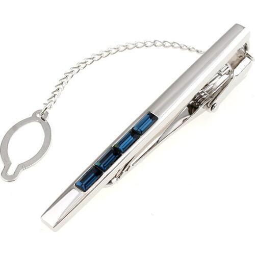 SPARTA Dark blue Austria crystal tie clips White Gold Electroplated mens