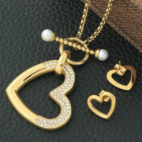 Fashion Vintage Stainless Steel Jewelry For Woman Girls Heart Pendant Chain Necklace And Earrings High Quality Joyas SBJZAABE