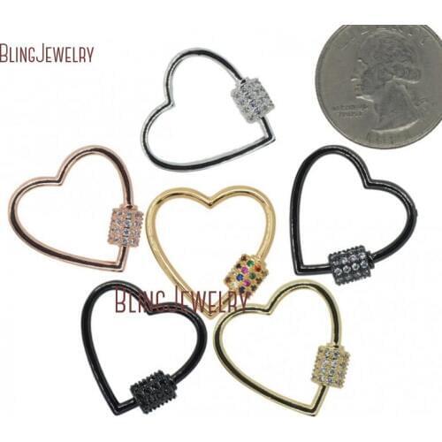 Rose Gold Silver Gun black Heart Clasp CZ Micro Pave Screw Clasp Lock Carabiner Pave Lock 24x23mm FC26945