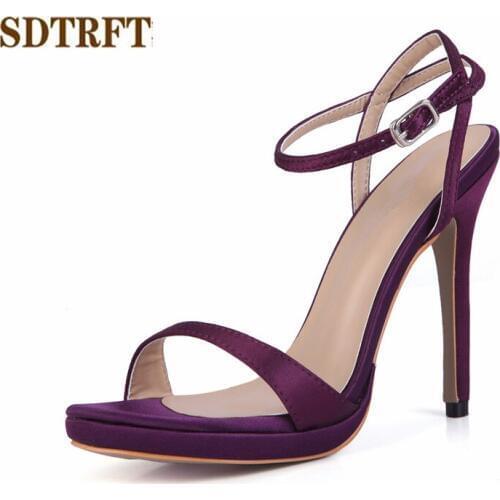 SDTRFT zapatos mujer Summer Stiletto sexy sandals 12cm High-Heeled Ankle Strap shoes woman RED Wedding/party pumps Plus:35-42 43