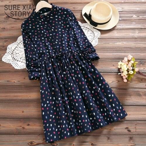 Robe Femme 2021 Spring Autumn Vintage Vestidos Women Elbise Casual Loose Long Sleeve Leaves Printed Dresses with Ribbon 7427 50