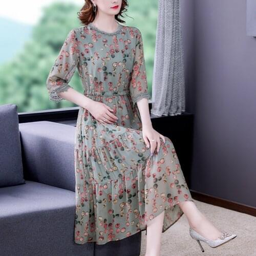 Spring Summer Boho Casual Print Dot Chiffon Dresses 2021 Vintage 3XL Plus Size Half Sleeve Dress Elegant Bodycon Women Vestidos