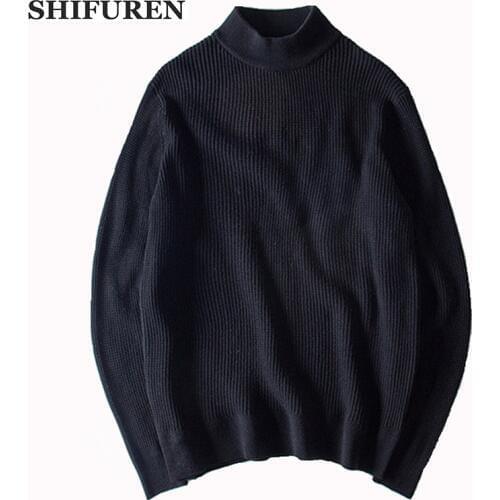 SHIFUREN Winter Mens Sweaters Long Sleeve Pullover Loose Fit Causal Female Warm Knitted Sweaters Jumpers Knitwear Solid Color