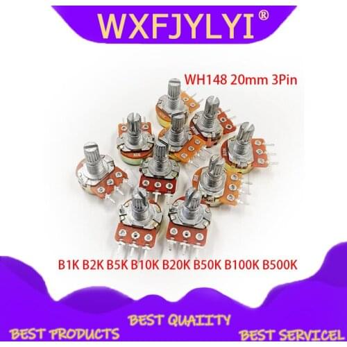 10pcs WH148 20mm Shaft Amplifier Dual Stereo Potentiometer B1K B2K B5K B10K B20K B50K B100K B500K 3Pin 1K 2K 5K 10K 50K 100K