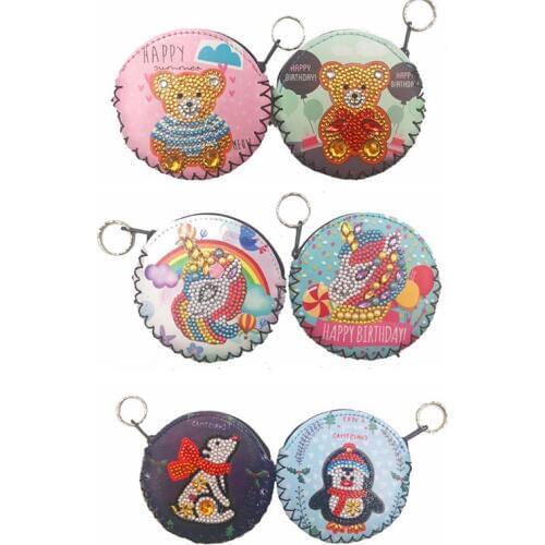 2pcs DIY Full Drill Diamond Painting Polar bear animal penguin Wallet Bag Keychain Keyring Pendants Stitch Embroidery Coin Purse