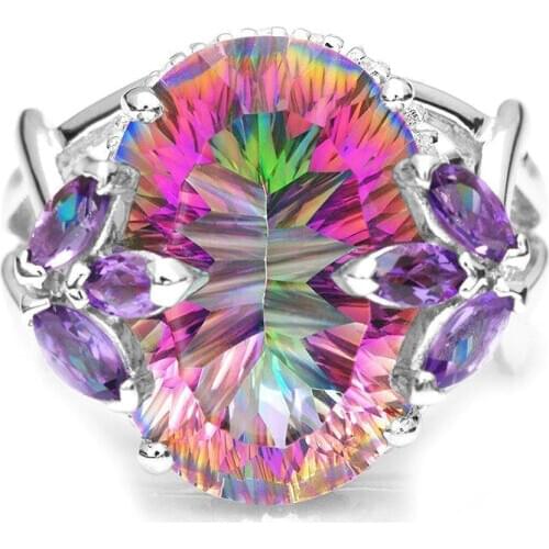 2020Vintage Jewelry Ring For Women Wedding Jewelry Rainbow Cubic Zirconia Ring With Stones Silver Color Wedding Anniversary Ring